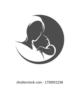 Mom and Baby heart love logo vector template, Illustration symbol, Creative design