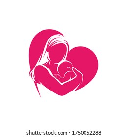 Mom and Baby heart love logo vector template, Illustration symbol, Creative design