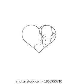 Mom, baby and heart. Vector symbol