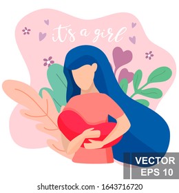 Mom with a baby in her arms. Modern style. For printing on postcards. Mothers Day.
