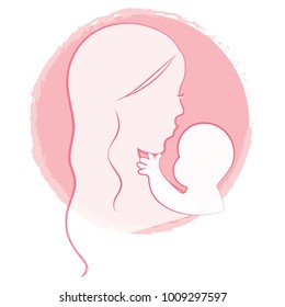 Mom and the baby hugging vector illustration. Can be used for logo design and baby shower celebration invitation and greeting card.