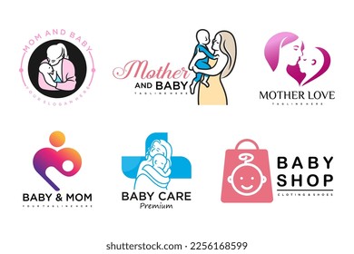 mom and baby icon set logo design template.Baby illustration.