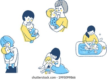 Mom and baby illustration set