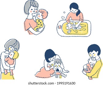 Mom and baby illustration set