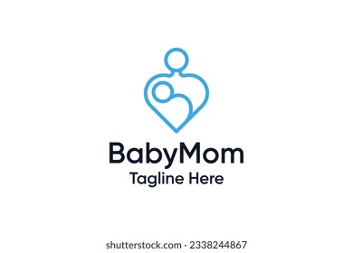 Mom and baby line art logo design