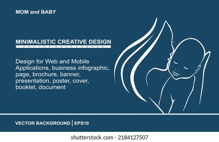 Mom and baby in linear style for banner. Mother and baby design for business infographic, page, brochure, banner, presentation, poster, cover, booklet, document. vector eps10