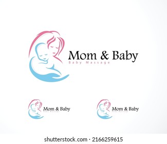 Mom And Baby Logo Creative Care Hand Massage Therapy Design Concept