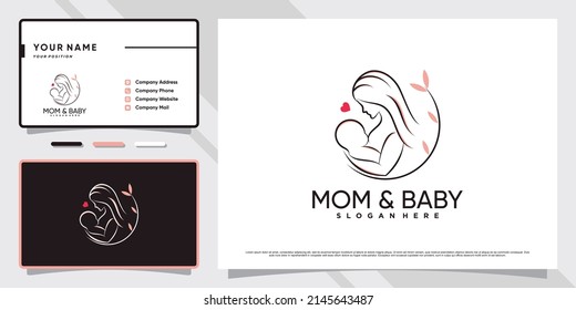 Mom and baby logo with creative element and business card design Premium Vector