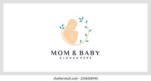 Mom and baby logo with creative element concept