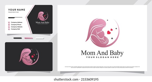 Mom and baby logo with creative element and business card design Premium Vector