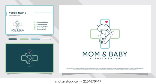 Mom And Baby Logo With Creative Element And Business Card Design Premium Vector