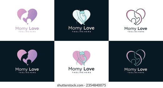 mom and baby logo design collection with modern unique style premium vector