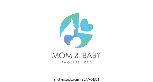 Mom and baby logo design concept with unique style Premium Vector