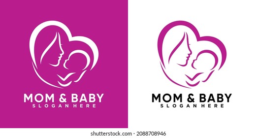 mom and baby logo design with creative concept
