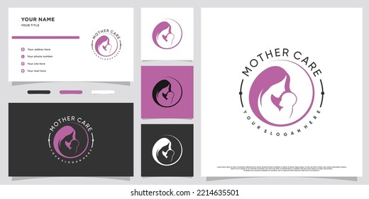 Mom and baby logo design with creative concept and business card Premium Vector