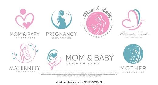 Mom and baby logo design icon vector with unique element concept Premium Vector