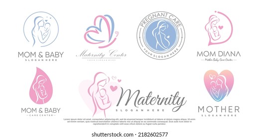 Mom and baby logo design icon vector with unique element concept Premium Vector