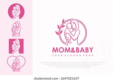 Mom and baby logo design icon with unique element concept . vector illustration