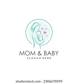 Mom  baby logo design illustration with modern creative idea