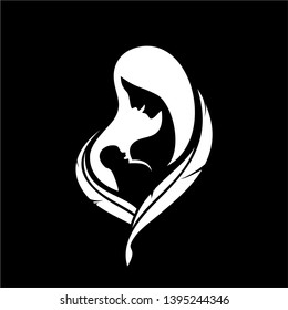 mom and baby logo design inspiration . mom baby logo template . mom baby and feather logo template . breastfeeding logo template