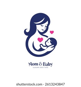 Mom and baby logo design. Mother and baby vector  illustration in simple style.