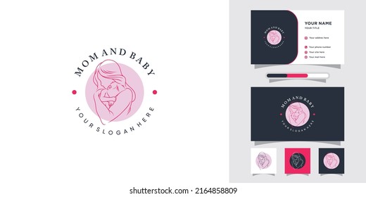 Mom And Baby Logo Design With Negative Space Concept And Business Card Template Premium Vector