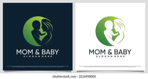 Mom and baby logo design template with negative space concept and creative element