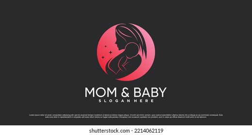 Mom and baby logo design vector illustration with circle concept and creative element