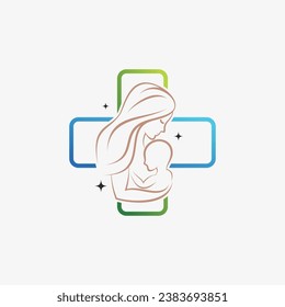 Mom and baby logo design vector for maternity clinic with creative element concept