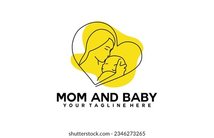 Mom and baby logo designMom and baby logo design. Mother and baby in simple style illustration.