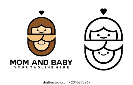 Mom and baby logo designMom and baby logo design. Mother and baby in simple style illustration.