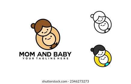 Mom and baby logo designMom and baby logo design. Mother and baby in simple style illustration.