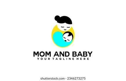 Mom and baby logo designMom and baby logo design. Mother and baby in simple style illustration.