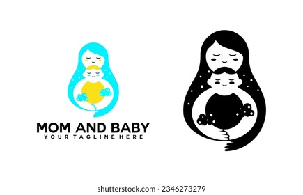 Mom and baby logo designMom and baby logo design. Mother and baby in simple style illustration.