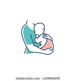 mom and baby logo, maternal woman holding a newborn baby in her arms vector illustration