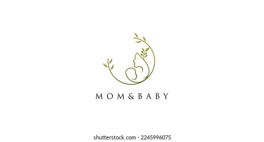 Mom and baby logo with olive element design icon vector illustration