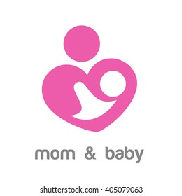 Mom and baby. Logo template. Mother's care sign. Symbol of parental love. Vector illustration. Icon mother and baby.