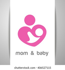 Mom and baby. Logo template. Mother's care sign. Symbol of parental love. Vector illustration. Icon mother and baby.