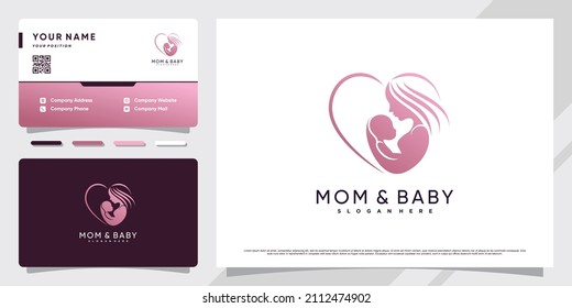 Mom and baby logo with unique love concept and business card design Premium Vector