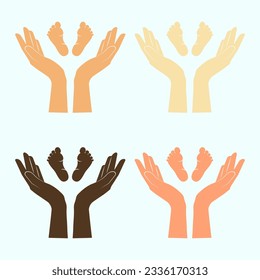 Mom and baby. Mommy's hands and baby's feet. 
Set of different colors.
