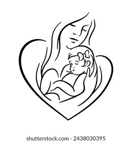 Mamá y bebé. Arte de la línea madre y bebé. Día de la madre. Madre e hija. Vector de arte de línea.