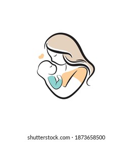 Mom And Baby Mother Baby Nurturing Love Mother's Day Illustration Logo