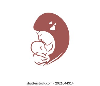 Mom and baby, Motherhood and Childbearing Logo Design Vector Template Illustration Element.