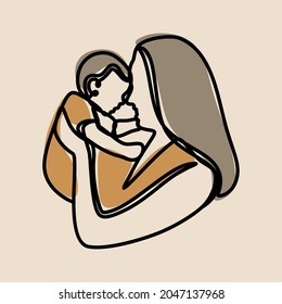 Mom and baby oneline continuous line art premium vector set