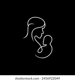mom and baby outline vector logo design