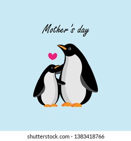 Mom and baby penguin cartoon. vector illustration