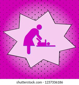 Mom and baby .Purple icon pop-art background .Vector.