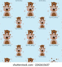 Mom and baby seamless pattern  Repeating design element for printing fabric  Bear and son daughter  parenthood   childhood  Graphic element for website  Cartoon flat vector illustration