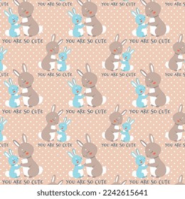 Mom with baby seamless pattern. Repeating design element for printing on wrapping paper. Forest dwellers, love, care and tenderness. Fauna and wild life concept. Cartoon flat vector illustration