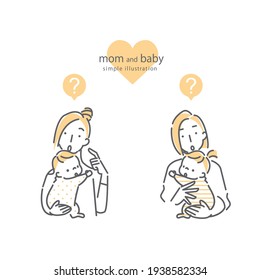 mom and baby set, cute line art